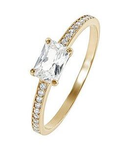 Love Gold 9Ct Yellow Solid Gold 6X4 Emerald Cut Cubic Zirconia Solitaire Band Ring