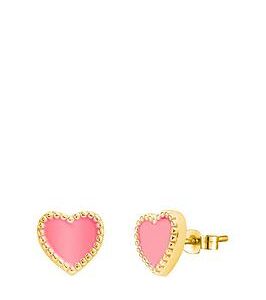 The Love Silver Collection 18Ct Gold Plated Sterling Silver Enamel Pink Heart Studs