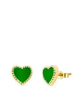 The Love Silver Collection 18Ct Gold Plated Sterling Silver Enamel Green Heart Studs