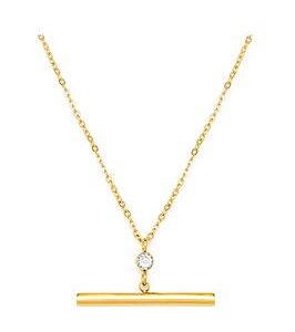 The Love Silver Collection Gold Plated T-Bar Crystal Necklace