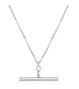 The Love Silver Collection Silver Plated T-Bar Crystal Necklace