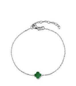 The Love Silver Collection Sterling Silver Green Enamel Flower Bracelet