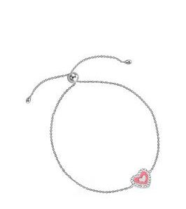 The Love Silver Collection Sterling Silver Pink Enamel Heart Cubic Zirconia Bracelet