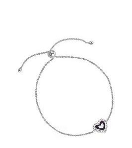 The Love Silver Collection Sterling Silver Purple Enamel Heart Cubic Zirconia Bracelet