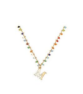 The Love Silver Collection Gold Plated Rainbow Bead Letter Charm Necklace