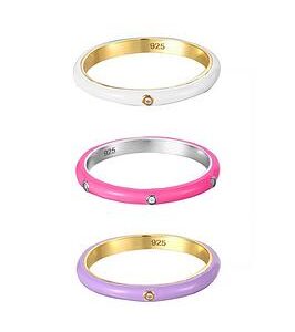 The Love Silver Collection 18Ct Gold Plated Sterling Silver Enamel Cz Pastel Ring Stacking Set