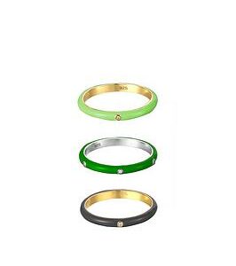 The Love Silver Collection 18Ct Gold Plated Sterling Silver Enamel Cz Edgy Ring Stacking Set