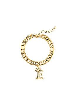 The Love Silver Collection Gold Plated Crystal Letter Charm Curb Bracelet