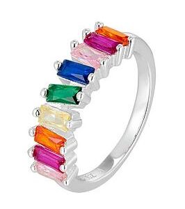 The Love Silver Collection Sterling Silver Baguette Multicoloured Cz Stones Ring