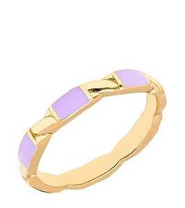 The Love Silver Collection 18Ct Gold Plated Sterling Silver Enamel Purple Patterned Ring