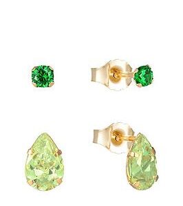 The Love Silver Collection 18Ct Gold Plated Sterling Silver Green Teardrop Stud& Emerald Studs