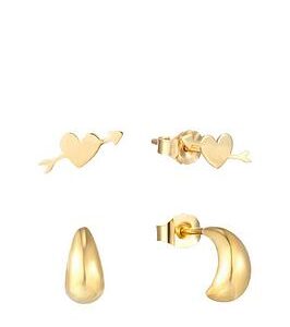 Love Gold 9Ct Gold Set Of Two Cashew Hoop And Heart & Arrow Stacking Earrings