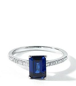 Love Gem 9Ct White Gold 7X5 Octagon Created Sapphire And 0.10Ct Natural Diamond Ring