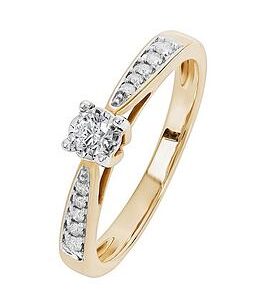 Love Diamond 9Ct Yellow Gold 0.19Ct Natural Diamond Engagement Ring