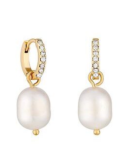 Jon Richard Gold Plate Cubic Zirconia And Freshwater Pearl Hoop Earring