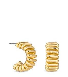 Jon Richard Gold Plated Polished Ribbed Hoop Earring