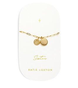 Katie Loxton Carded Charm Bracelet , Sister , Gold Plated , Bracelet , 18Cm + 3Cm Extender