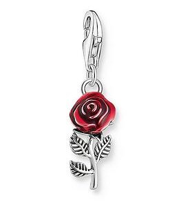 Thomas Sabo Rose Charm: 3D Long-Stemmed Beauty, Hand-Painted Red Enamel, Detailed Design, Perfect For Charm Club Combos