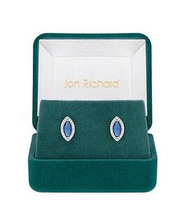 Jon Richard Rhodium Plated Blue Navette Stud Earrings - Gift Boxed